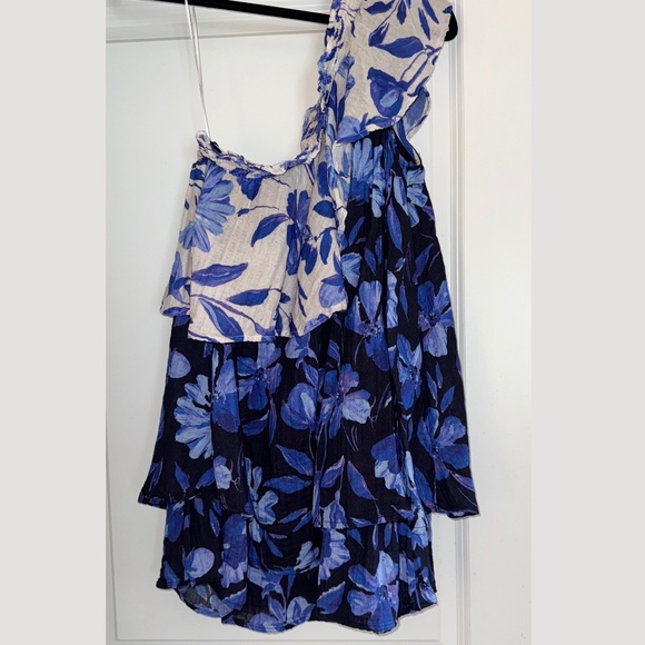 By Anthropologie Easy One-Shoulder Dress Cotton Gauze, Boho, Beach, Blue,M - Picture 4 of 11